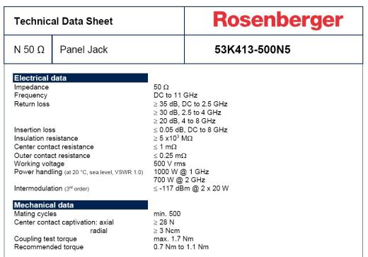 Rosenberger N型11 GHz同轴17.5毫米4孔法兰连接器缩略图